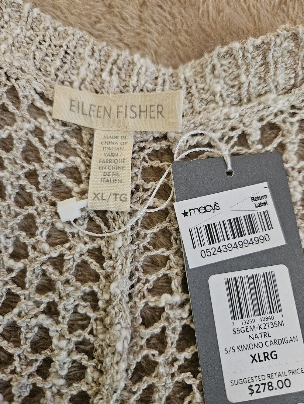 Eileen Fisher Light Beige relaxed Open-Knit Women's Shawl Sweater Sz XL - Picture 8 of 10